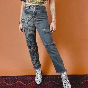 PacSun Reworked Marble Painted Distressed High Rise Crop Jeans Size 25 / 26"